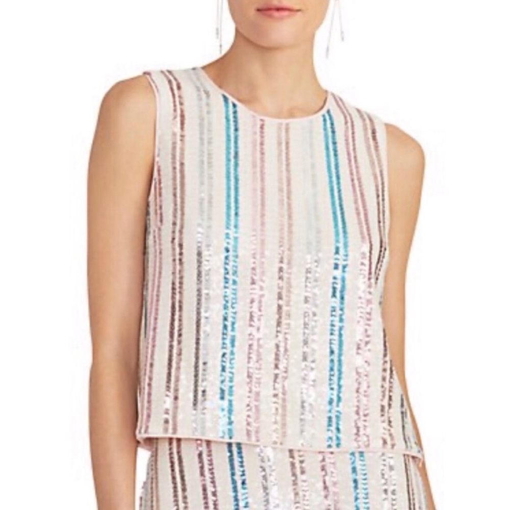 Rachel Roy Sequined Top Addie Striped Pattern Pink Blue Size XXL NWT $99.00